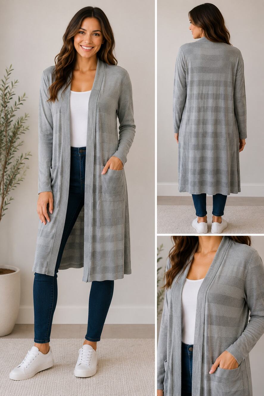 NWT LuLaRoe Sarah Long Cardigan Sweater SMALL Gray and Steel Gray Stripe